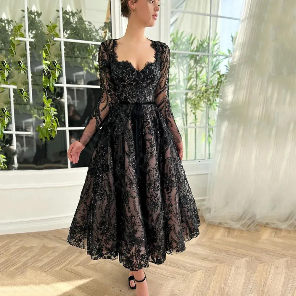 black formal dresses mid length Vintage Evening Lace Prom Party Gowns... From Sereinstore, Rs.11,937.93 In Bulk Keyhole Button Closure
