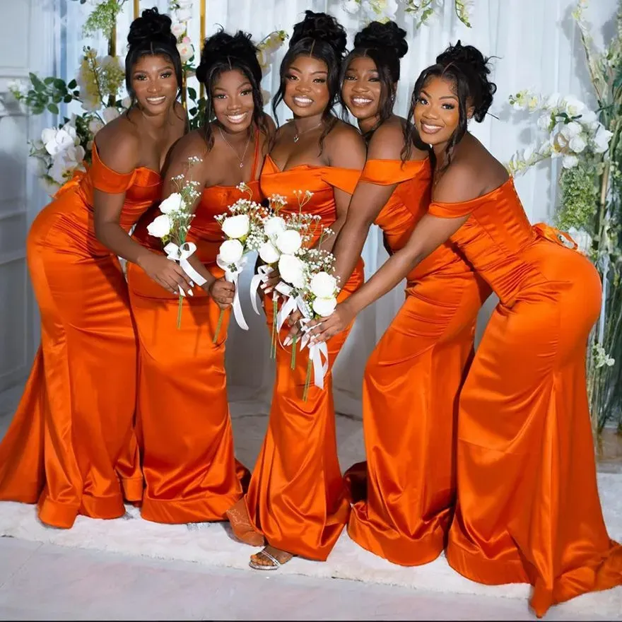 blaze orange bridesmaid dresses Bright Off Shoulder Mermaid Satin Bridesmaid... From Crystalxubridal, Rs.7,171.45 Women's Service Dress Blue Lurex Knit where KissProm keeps the COLOR:Waterfall