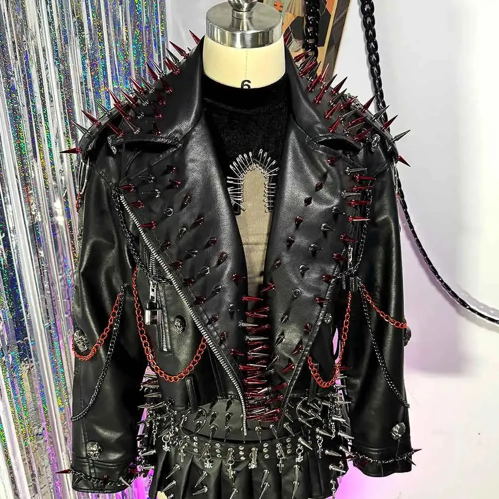 Womens Y2K Goth PU Leather Jacket, Gothic Boho Emo From Keng02