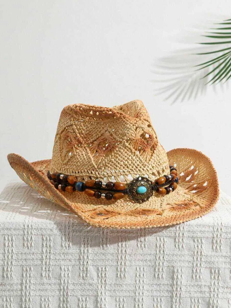 Unisex Wide Brim Printed Cowgirl Hat, Hollow... From Lyrar  display picture 1