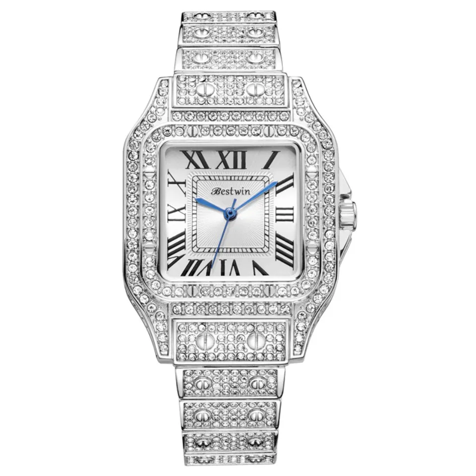 Luxury Rhinestone Square Roman Numeral Quartz Diamond  display picture 1