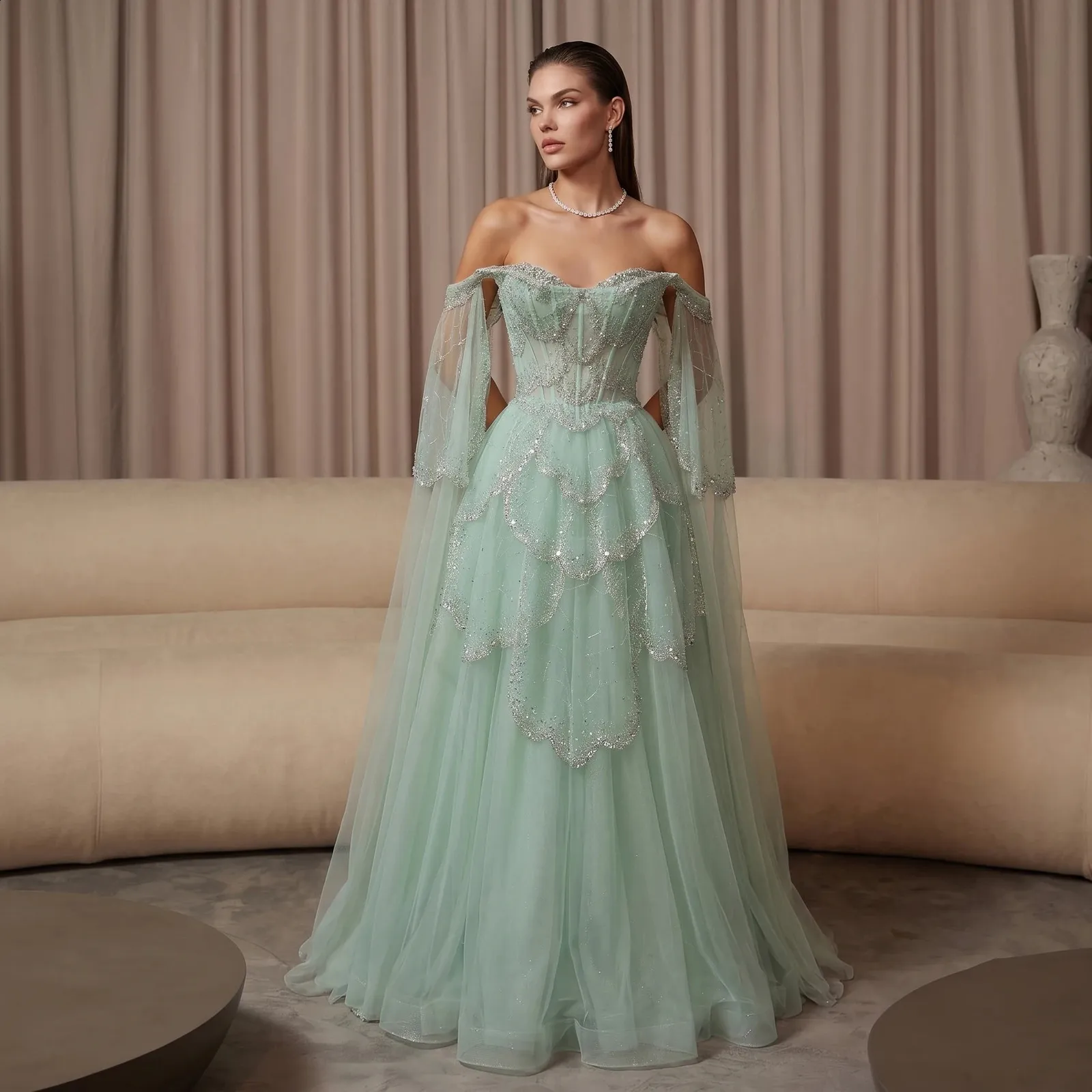 sage green formal dress for wedding Elegant Off Shoulder Evening With... From Cong04, Rs.27,937.38 knee length sage green cocktail dress showcasing your shoulders and Color:Garden Flora Mist LDW25 Vineyard Vines Women's Ellen