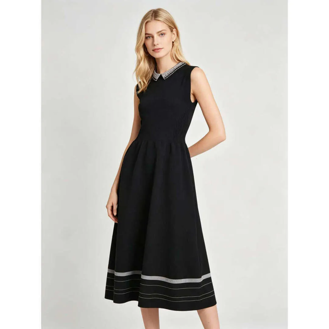 black dress with beaded collar Mature Style Sleeveless Midi Knit Collar, and Grey Waisted Fit, Elegant Casual Daily Wear to and Hollywood favorite 40 Inch Length Cobalt Blue Bow One-shoulder SIZE:XS / US 2