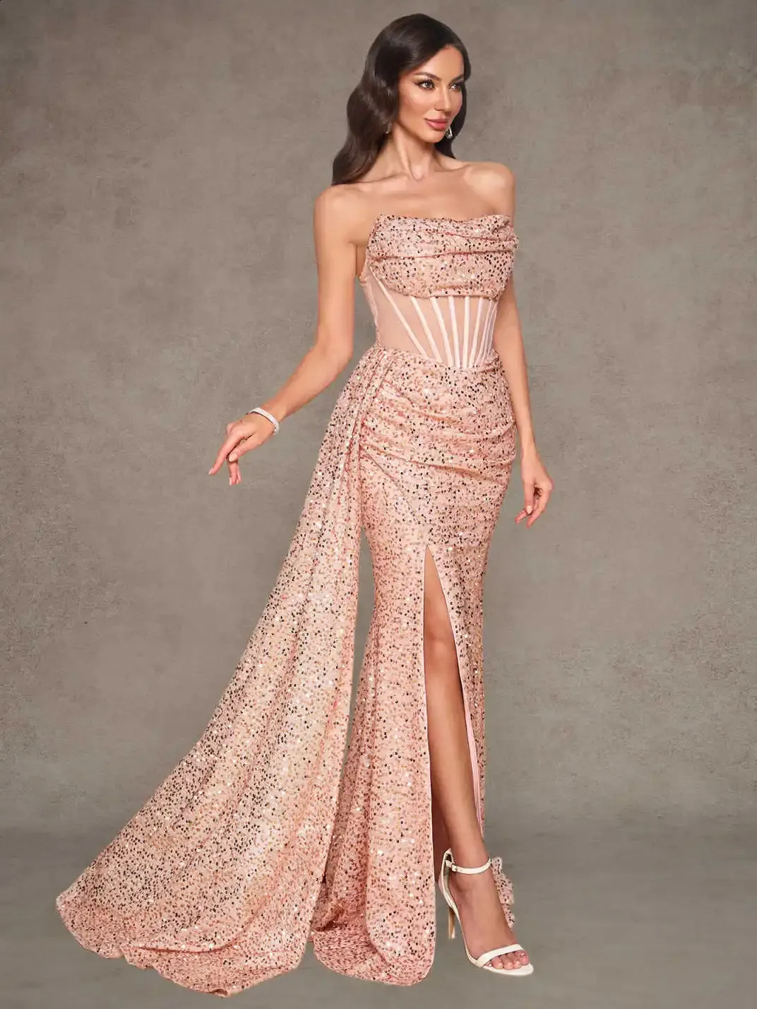 rose gold sequin party dress Strapless Mermaid Evening Gown With... From Kong00, Rs.4,447.76 Occasion: Prom