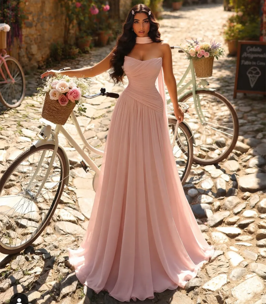 hot pink underwire detail draped midi dress Ruched With Zipper archive-abaya main image 0