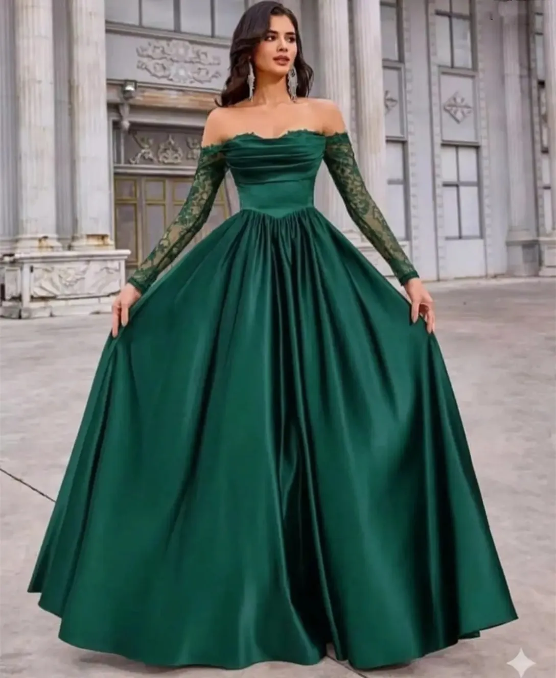 bateau dress green Elegant Long Sleeve Neck Lace Evening Dress... From Dyy_dress88, Rs.8,968.15 green lace short gown styles