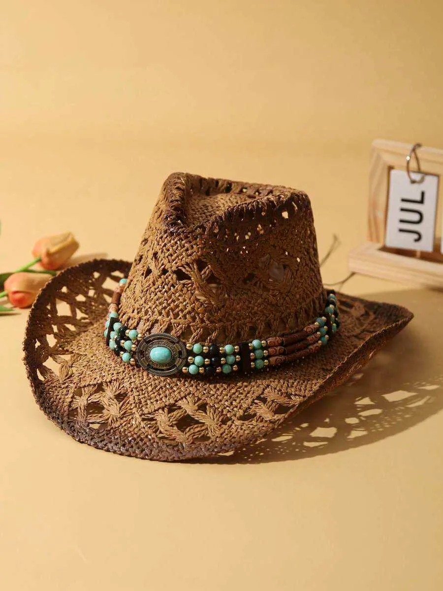 Unisex Turquoise Wooden Bead Boho Summer Sun Hat,... From 