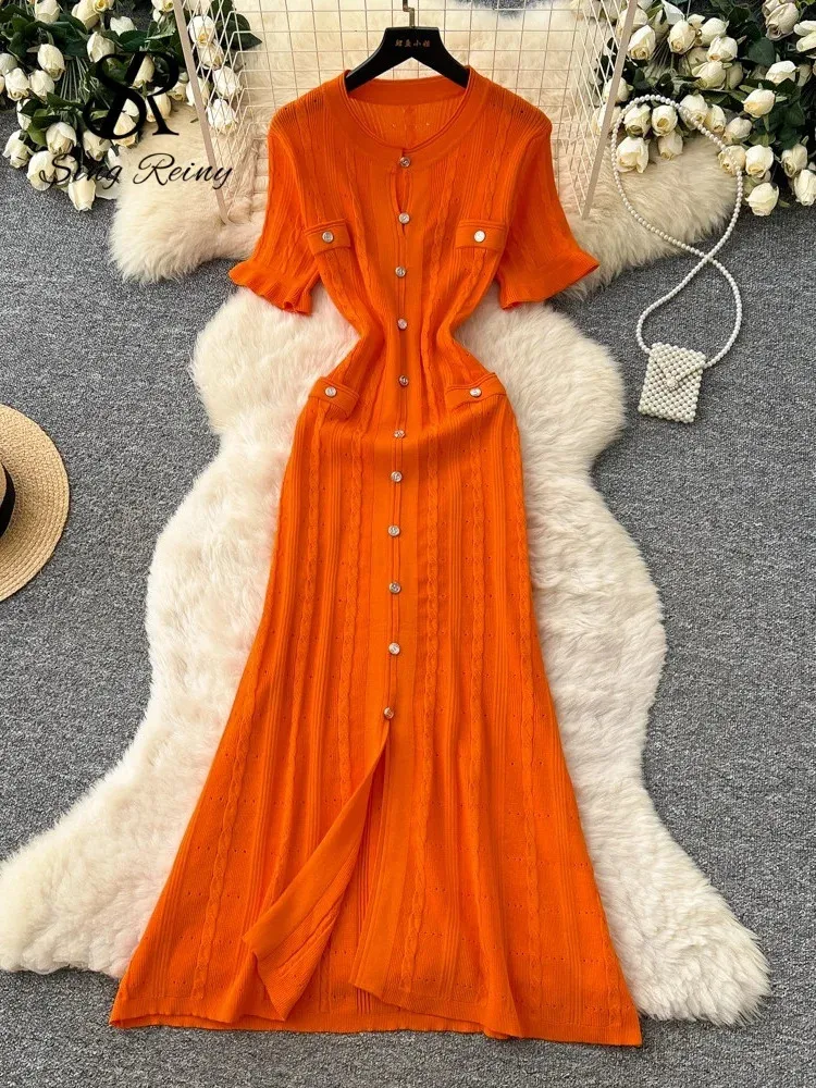 Summer Striped Knitted Long Dress for Women