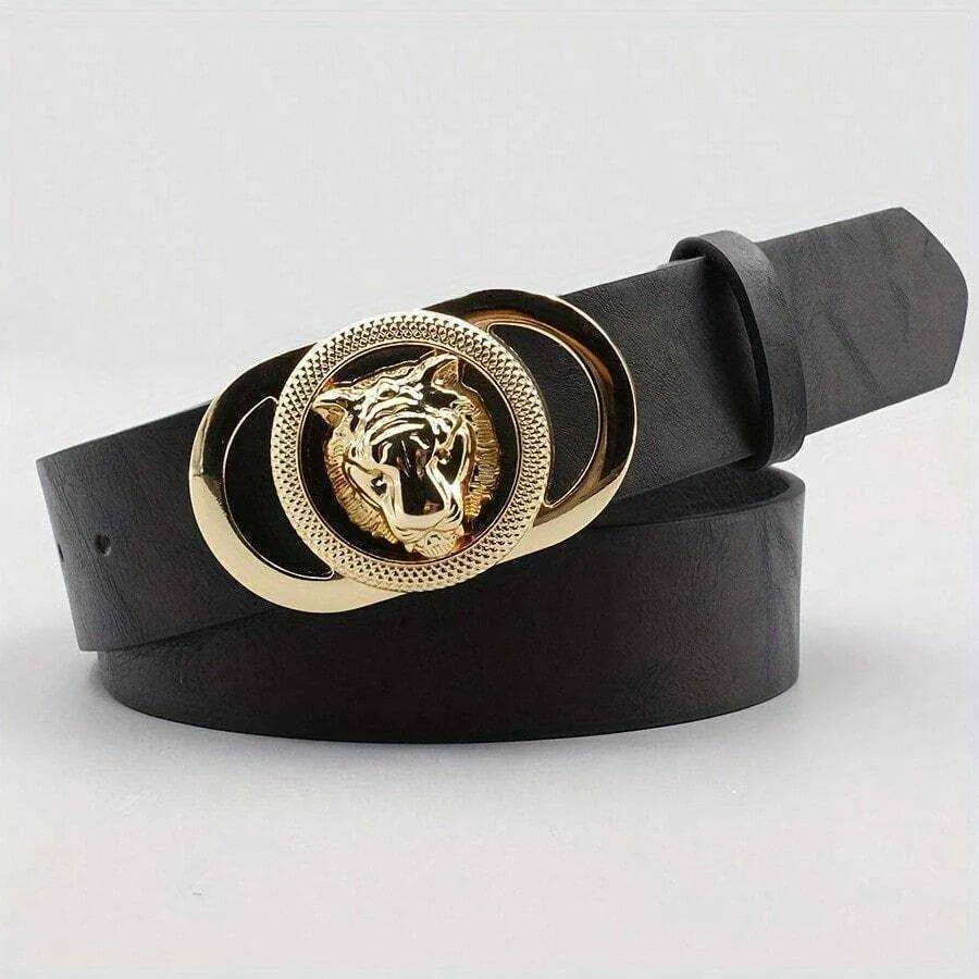 Women Classic Black Thin PU Leather Belt With Golden... From  display picture 3
