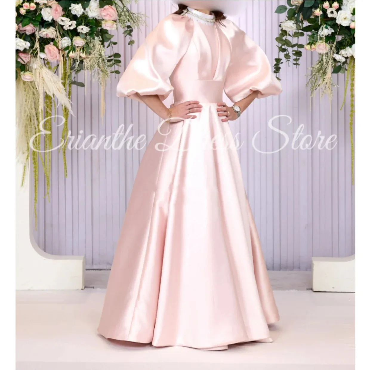 balloon bridesmaid dresses Pink Satin Dress for Women, Sleeve, A-Line Silhouette, Round Neck, Birthday Party Evening Ball Gown Color:#57-Silver corset mini Evening gown with asymmetrical This wedding dress model