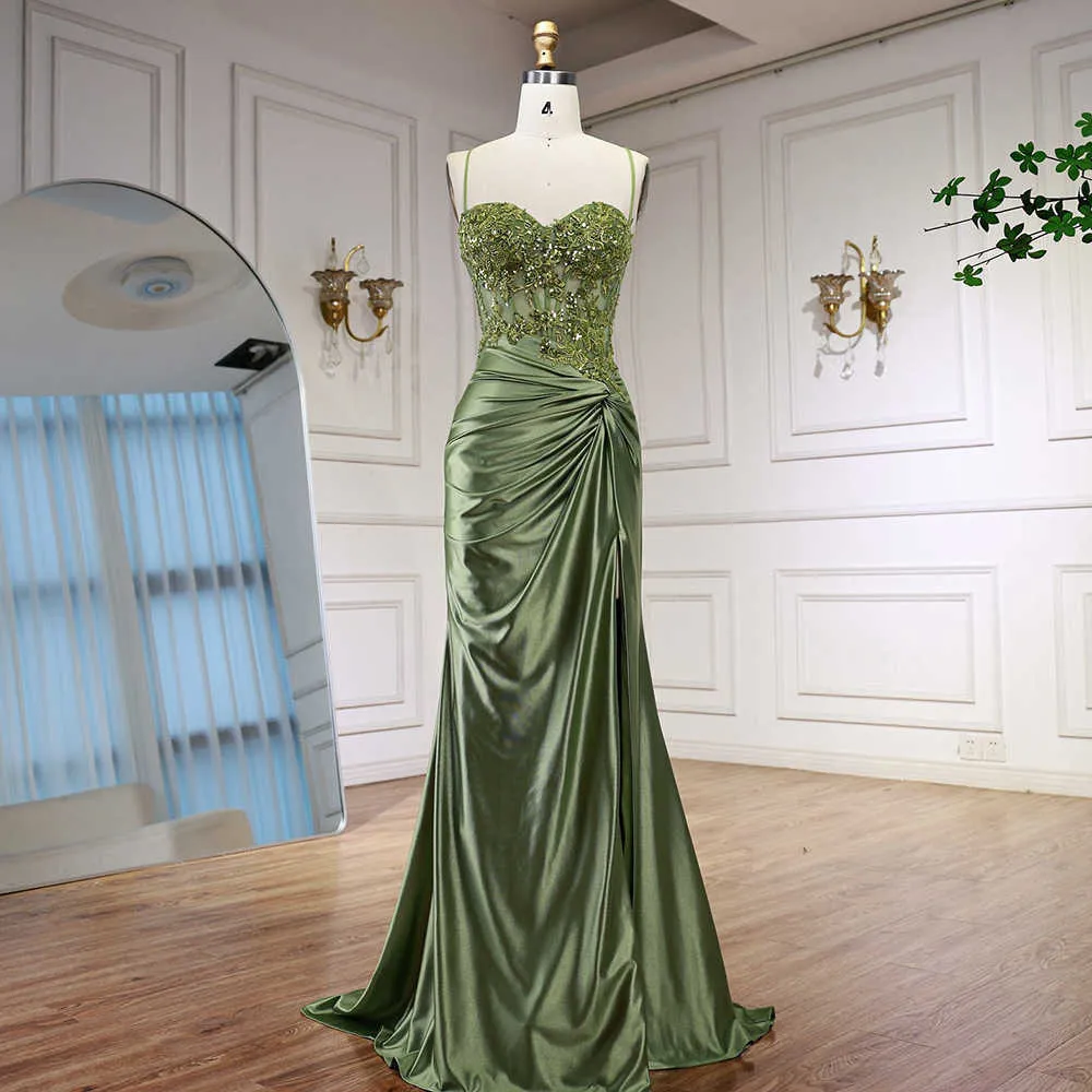 green suspender dress Sage Satin with Lace, High-End Light Luxury Gown with Slit for Solo Performance WHS26