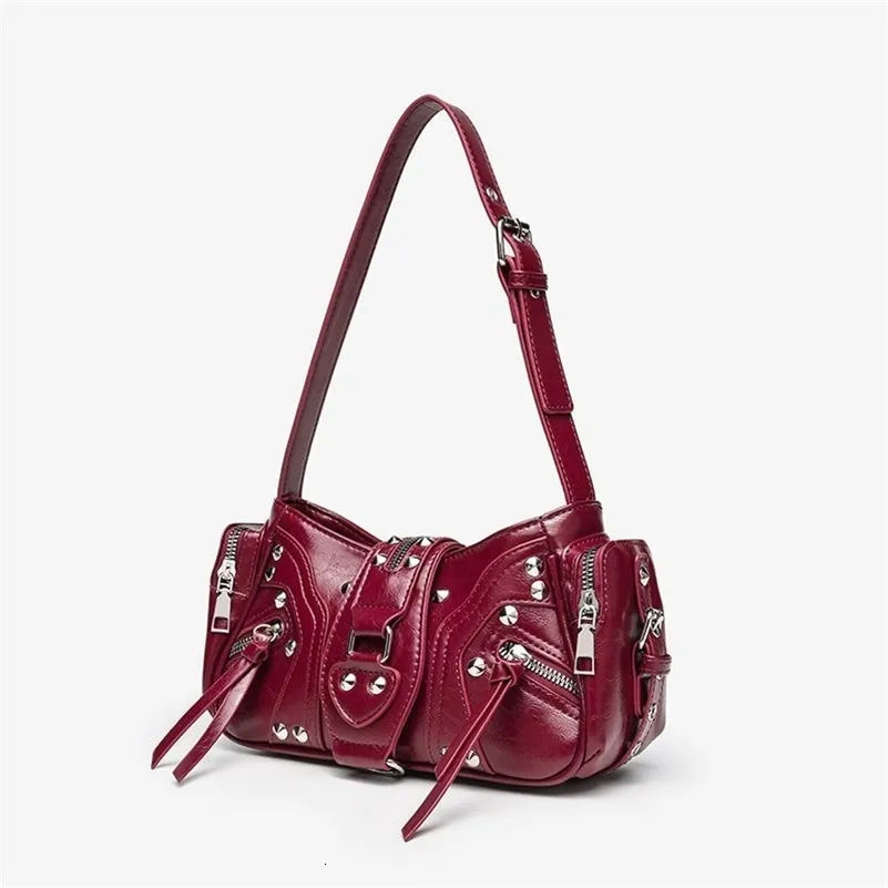 Y2K Women Shoulder Bag, PU Leather Vintage Rivet From Annides