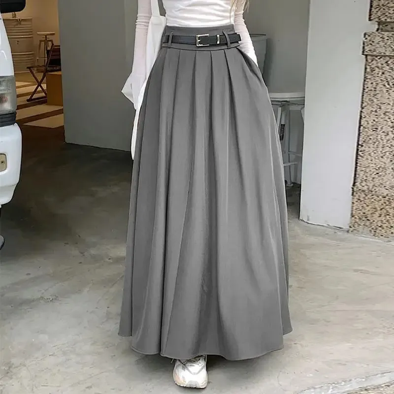 ZANZEA Womens Vintage High Waist Pleated Swing Maxi From