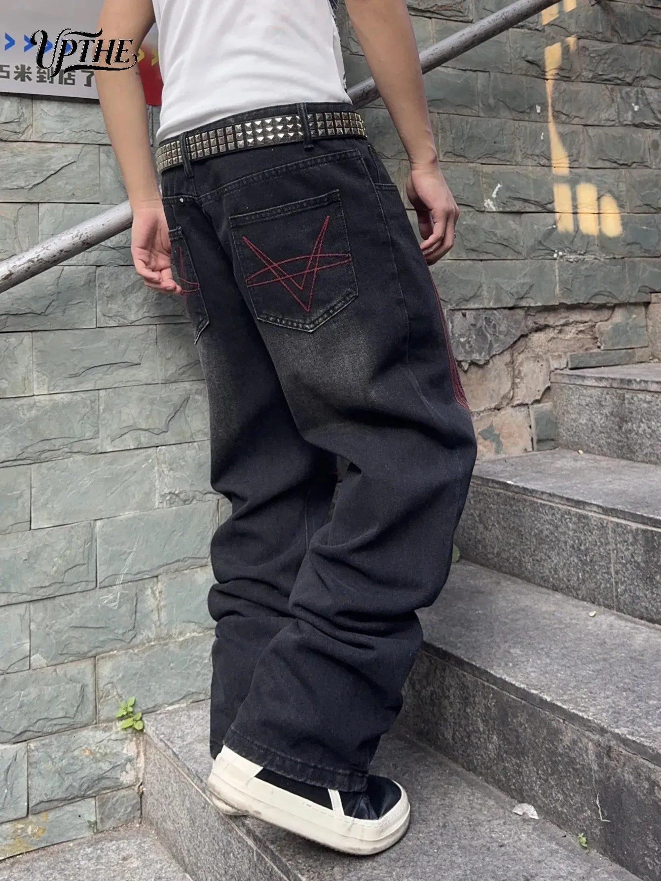 Mens Faded Black Baggy Wide Leg Jeans Y2K... From Eshinestore, Rs 