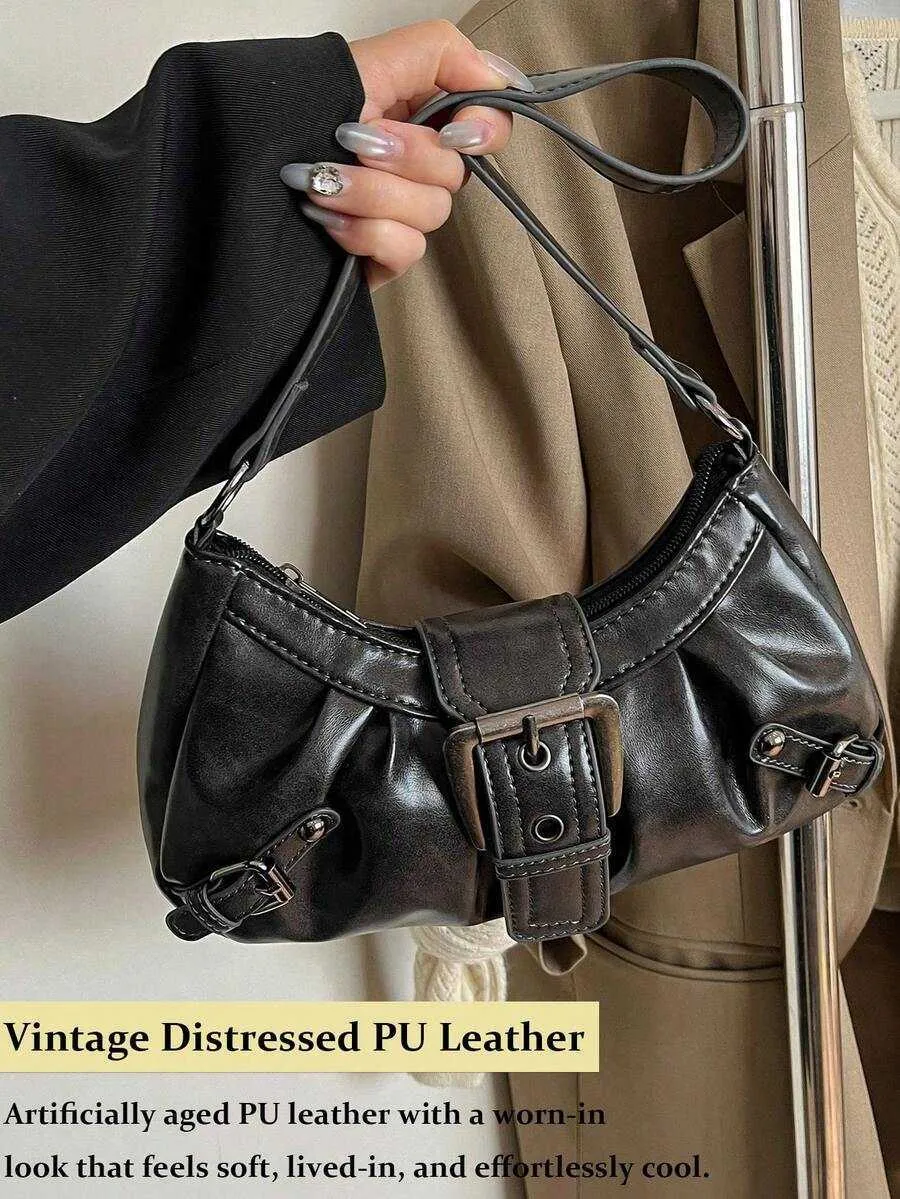 Retro Distressed Leather Crescent Shoulder Bag ... From Pipea, Rs 