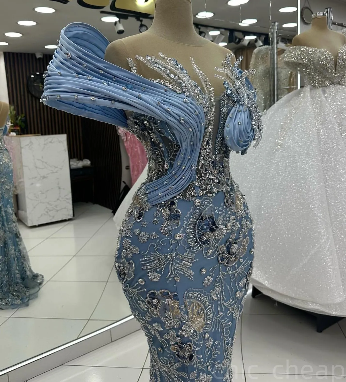 mermaid prom dresses 2025 Royal Blue Sequin with Slit, Sweetheart Neck – Viniodress Aqua Color One-Shoulder Glitter Mermaid Prom Dresses