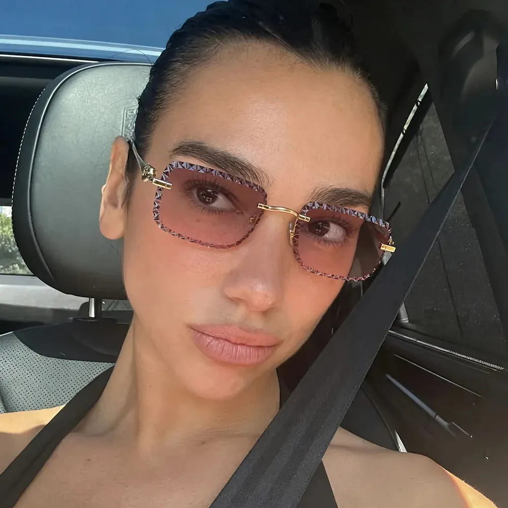 Trendy Rimless Oval Sunglasses with Diamond Frame Y2K Metal Shades Y2K Small Rimless Oval Sunglasses, Vintage Punk Metal  main image 2