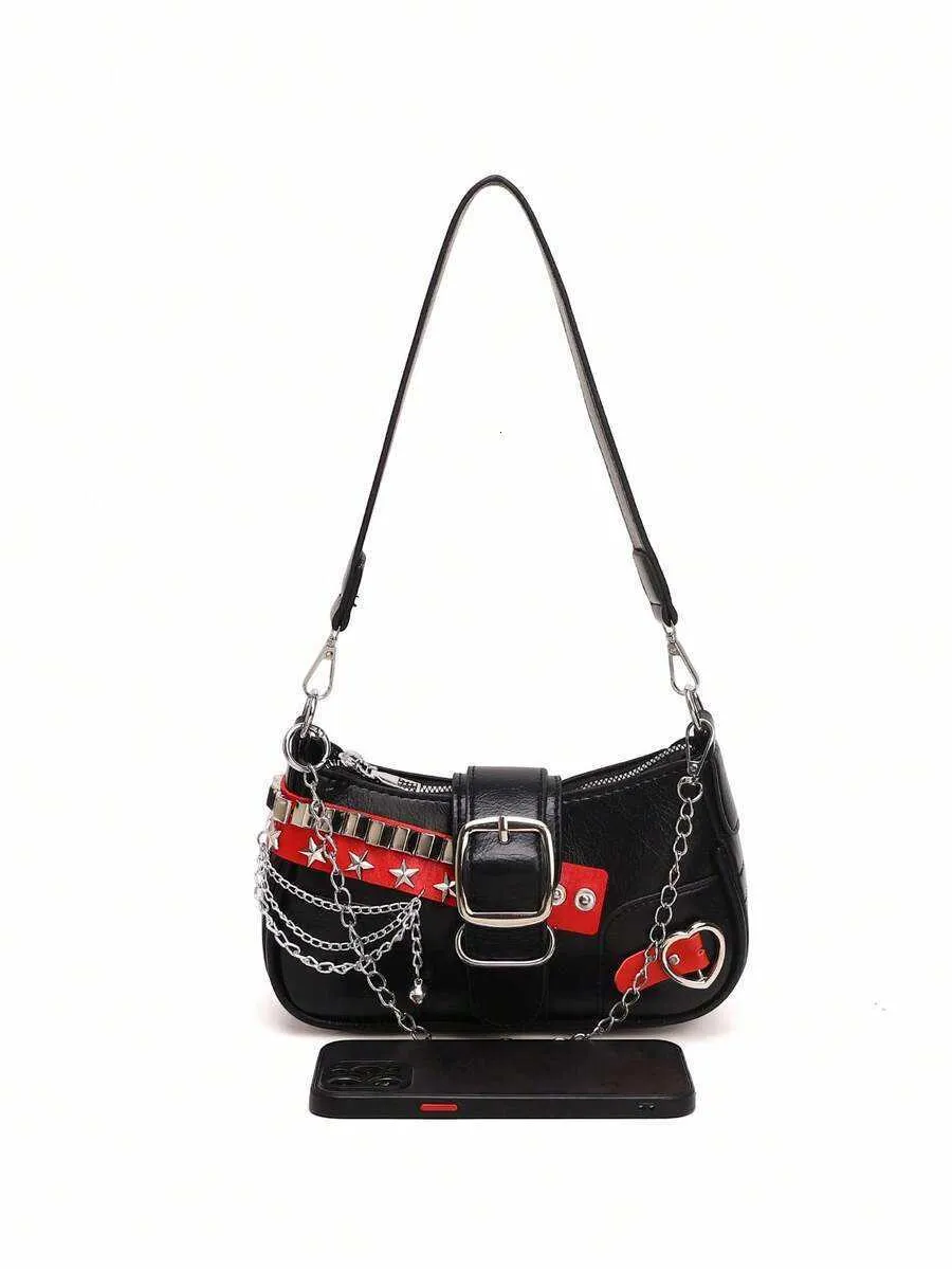 Y2K Star Buckle Shoulder Bag, Silver Heart Chain... From Dewdropa 