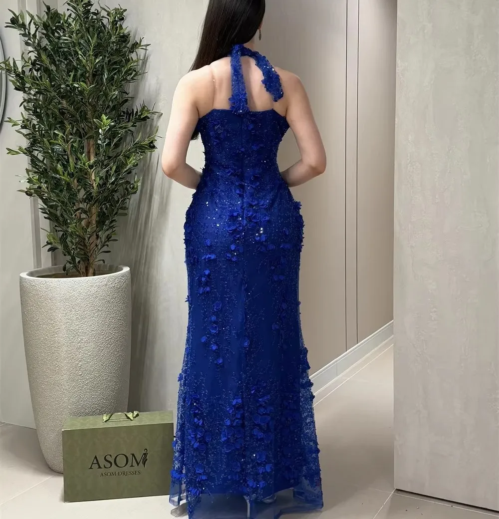 royal blue halter dress Formal Prom 3D Floral Lace... From Donnaweddingdress26, Rs.12,039.92 NA-05.19.25AM