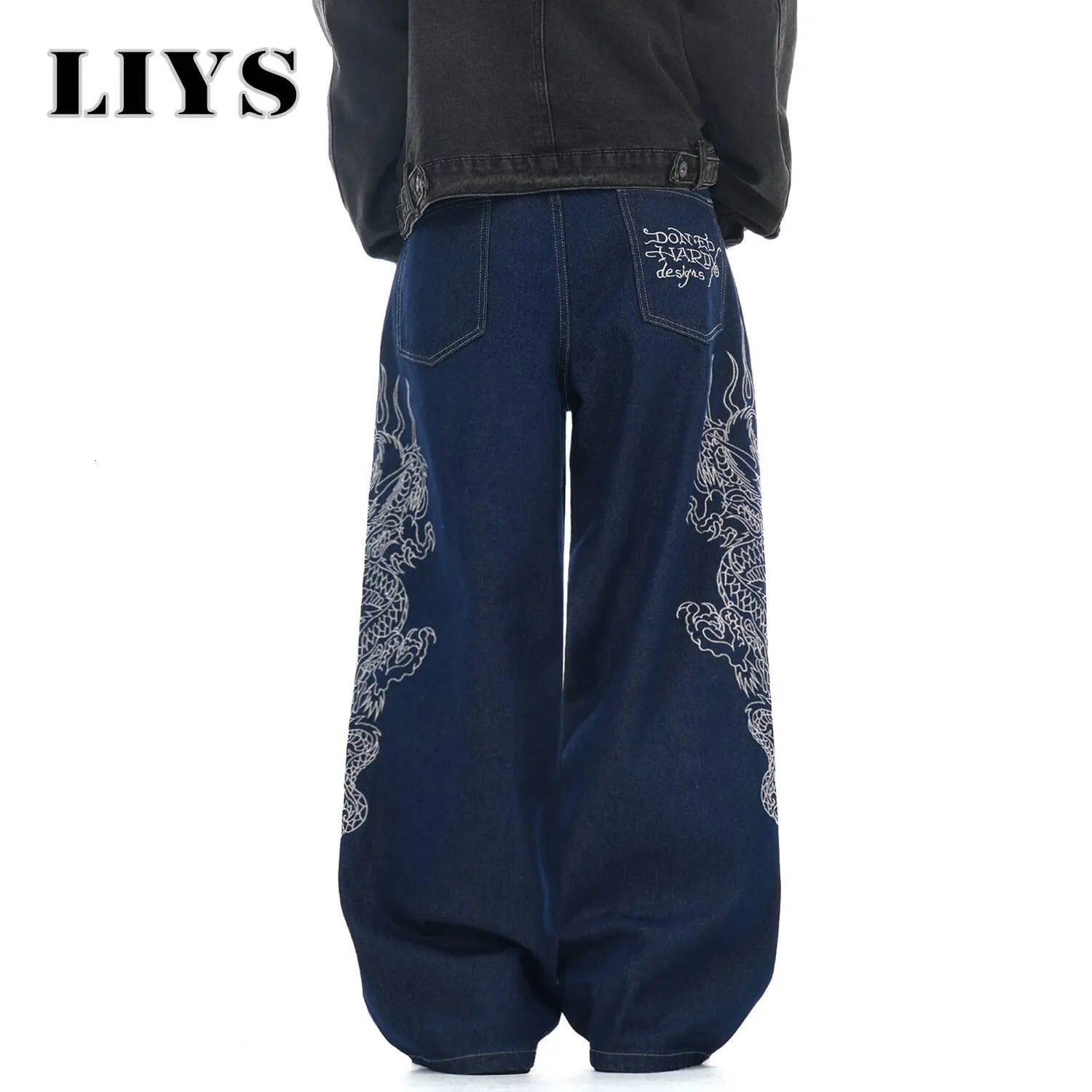 Mens Dragon Embroidered Wide Leg Jeans, Classic Blue... From 