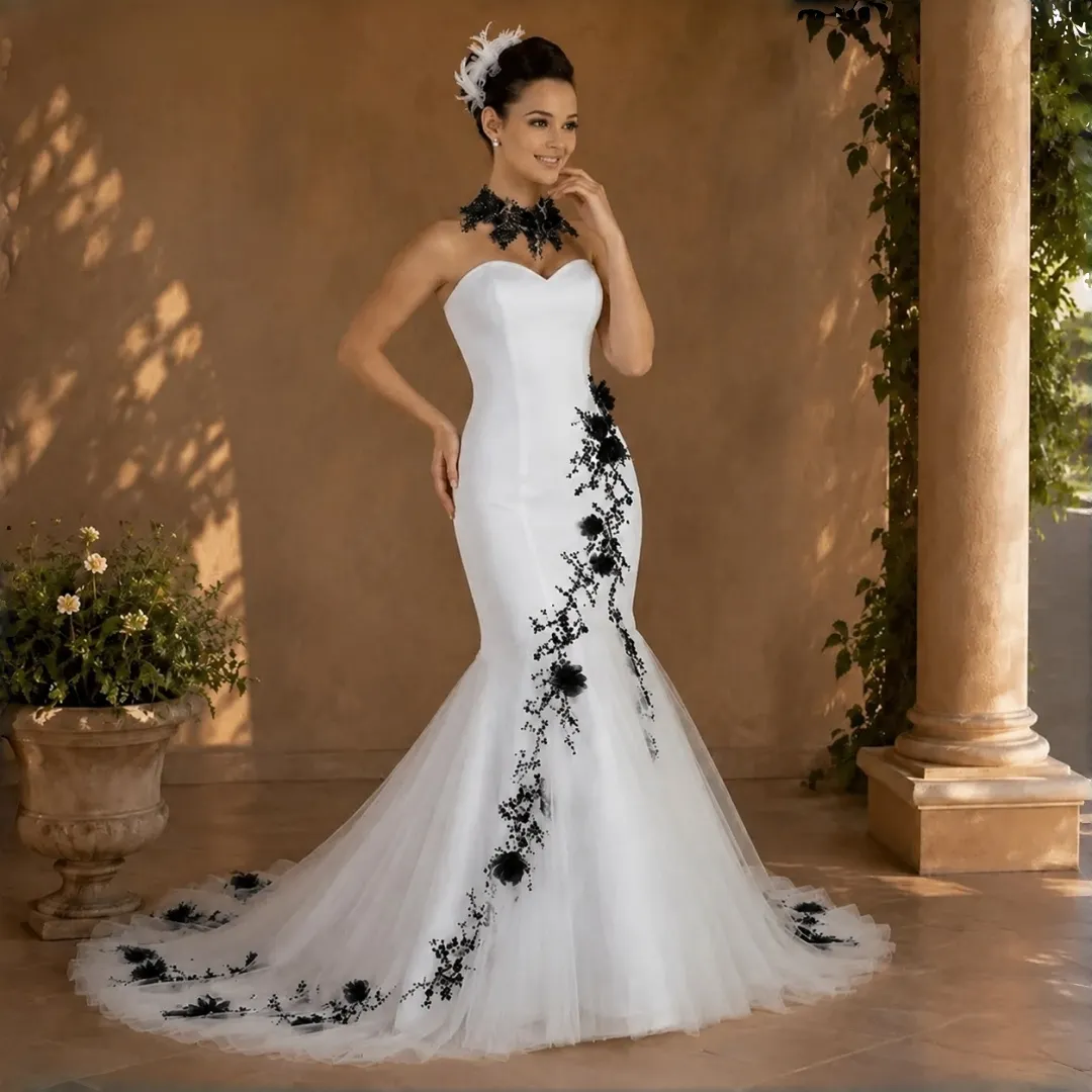 black white bridesmaid dresses under 100 Gothic Mermaid Wedding Strapless Lace 3D Flower Bridal Gowns Do not bleach stretch african print Gunmetal Bridesmaid Dresses | Rent For:5 days