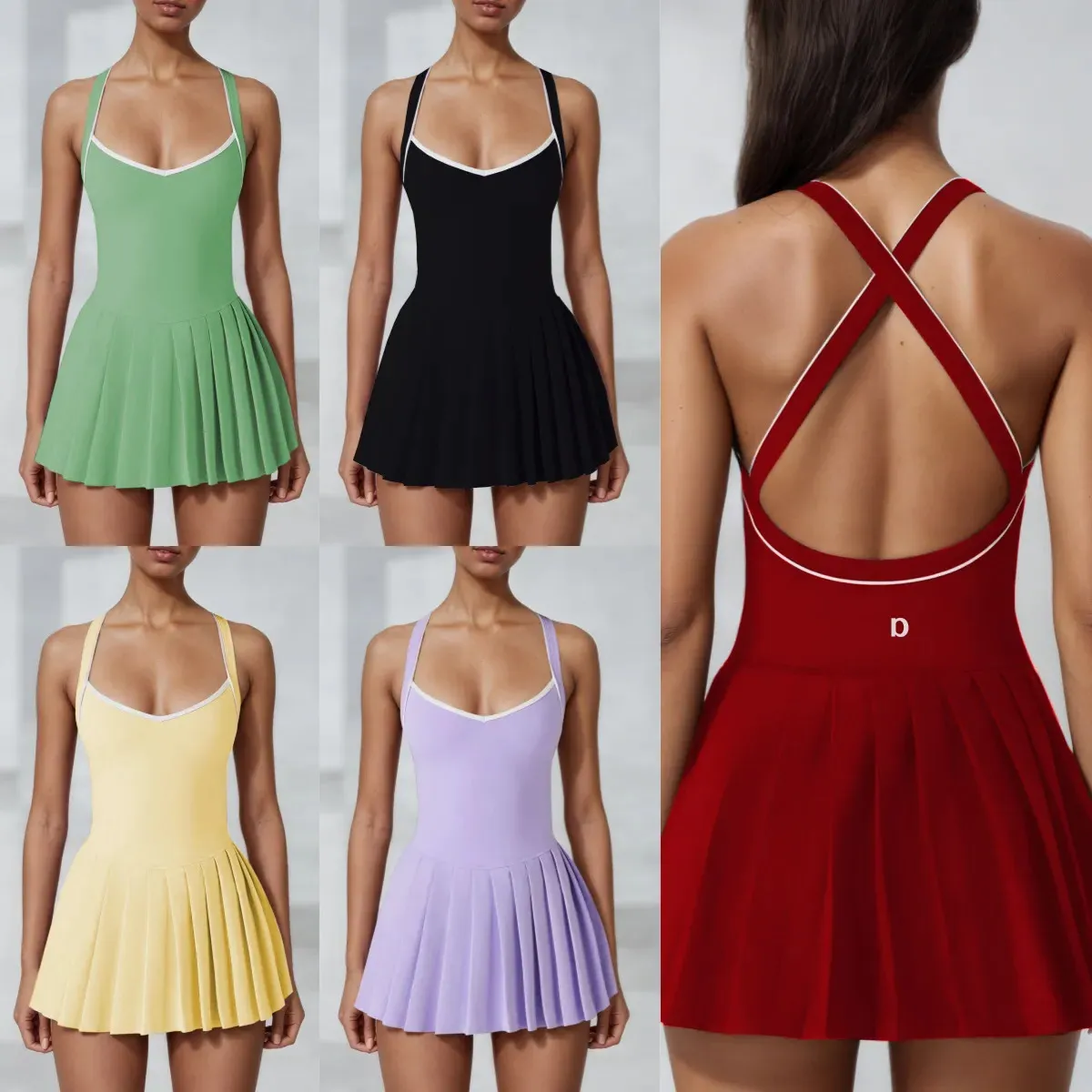Womens One Piece Pleated Halter Tennis Dress With From