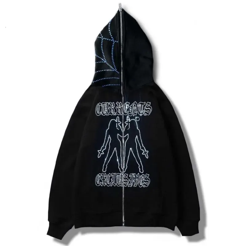 Y2K Cobweb Zip Up Oversized Sweatshirt, Goth Grunge From