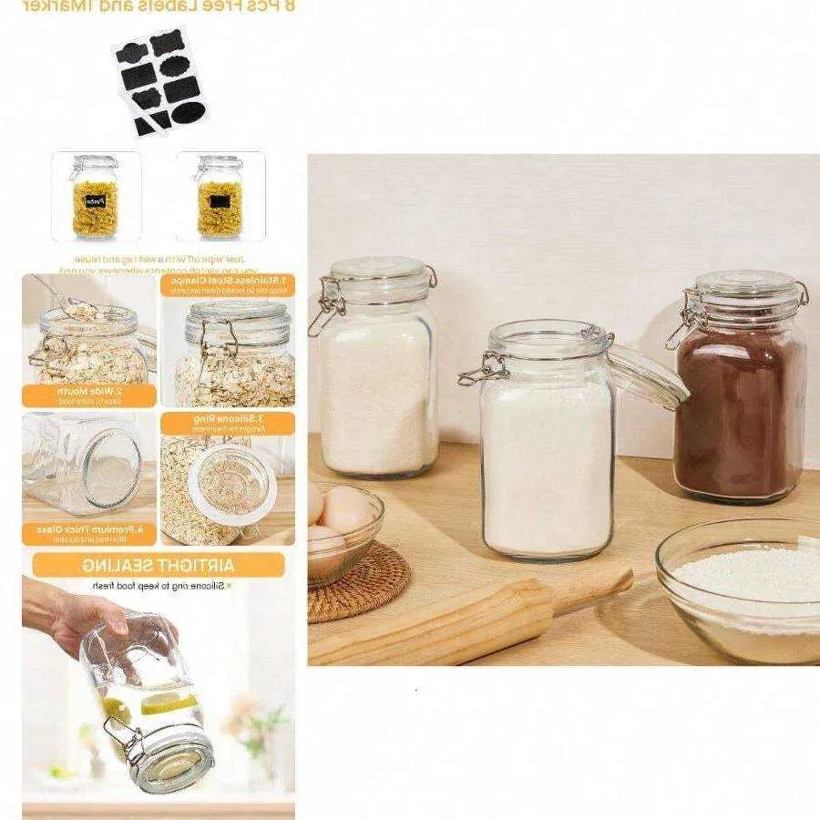 CHEFSTORY 50oz luftdichte Gläser mit Deckel, 3 Stück, Vorratsbehälter für Lebensmittel, Küche, Speisekammer, Organisation, quadratische Glasbehälter,