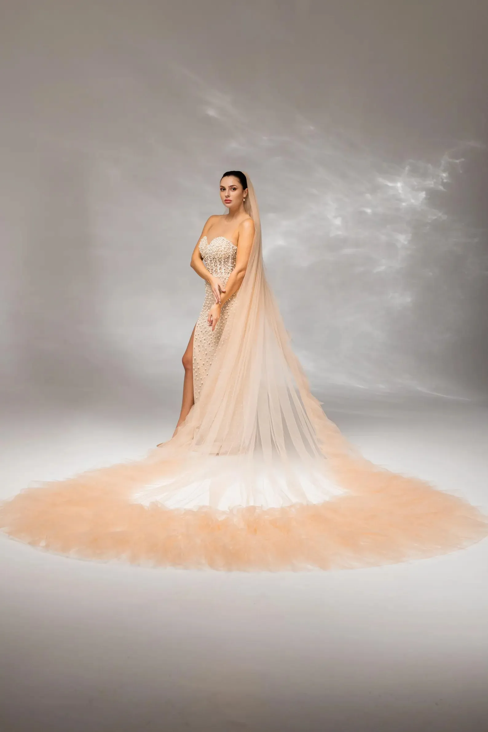 Wedding Veil With Lace Appliques, Champagne White... From Newdeve, Rs.5,628.43