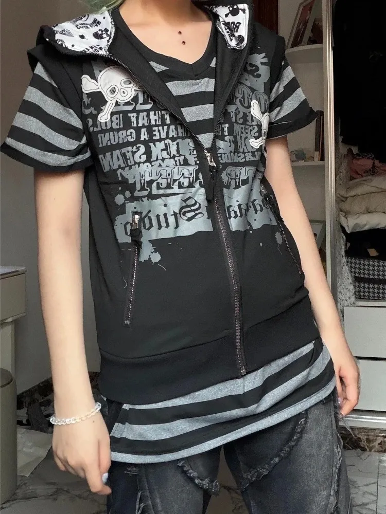Japanese Punk Vintage Sleeveless Hooded Vest For From