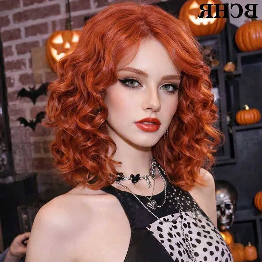 Womens Short Bob Wavy Curly Orange Curly Wig In... From  display picture 1