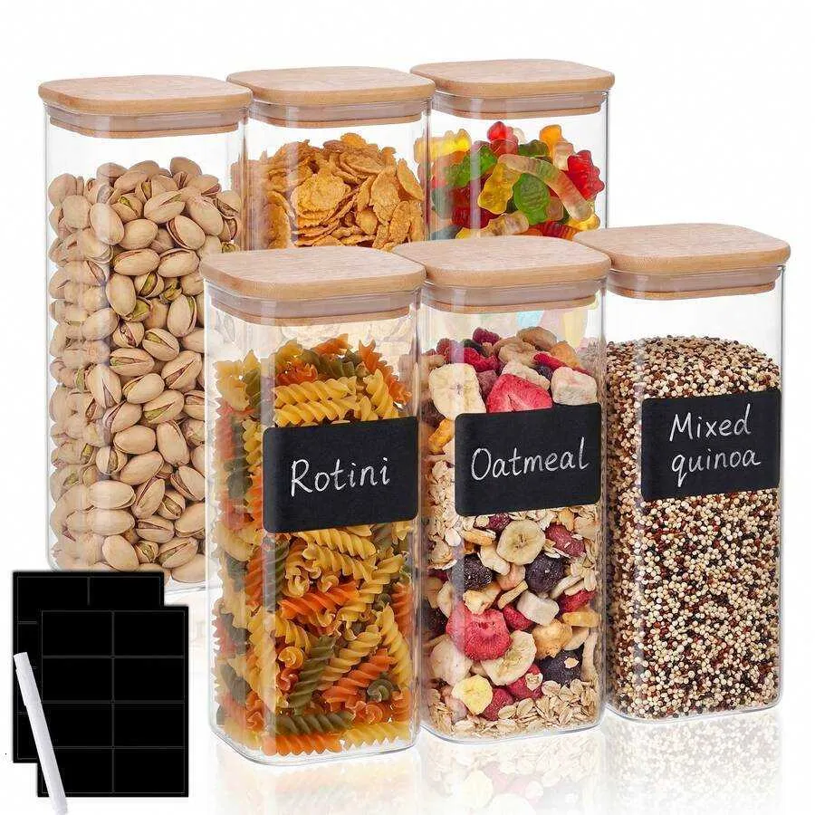 Tomnk 6pcs Glass Food Storage Containers With Lid Airtight 1L34ozC apacityF orF lourS ugarB akingS uppliesA ndD ryF oodS torageP lasticC anistersF orK it H2607281