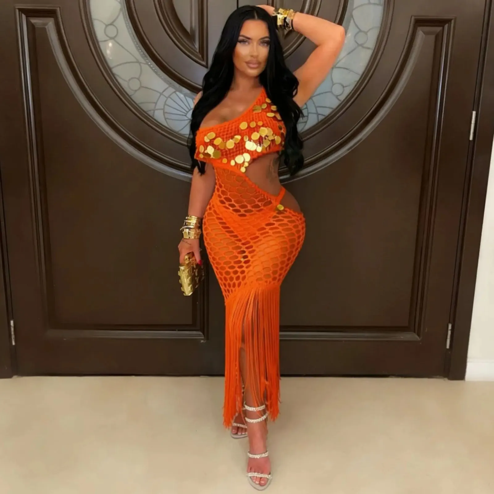 Sequin Long Crochet Bodycon Dress For Women, Sexy... From Mysticastore, Rs.3,655.03