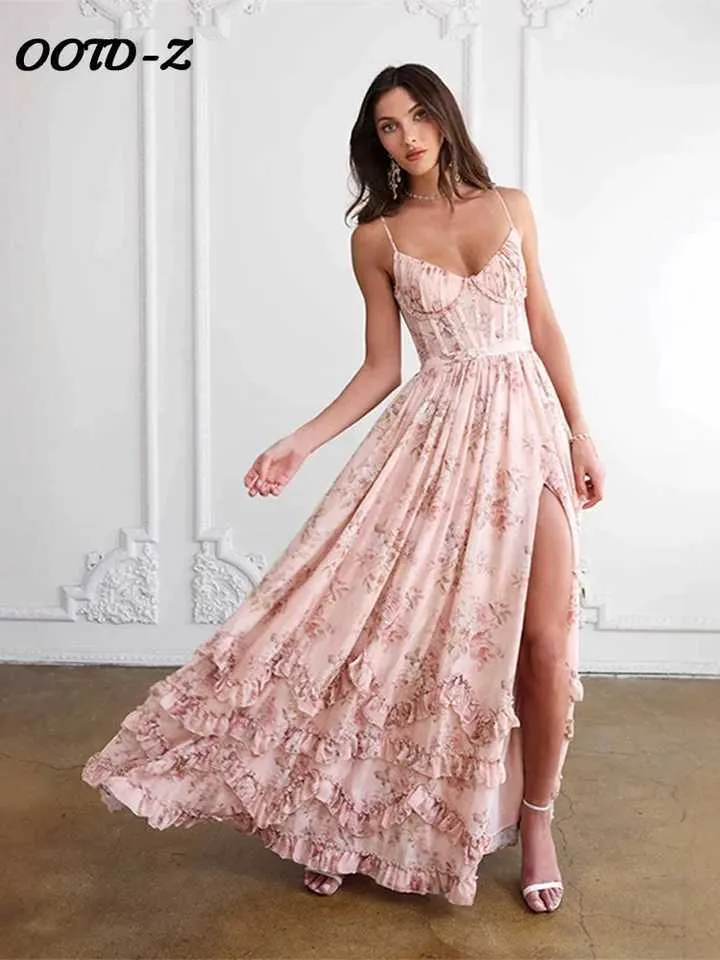sexy long beach dress Elegant Printed for Women, V-Neck, Sleeveless, Bandage Backless, A-Line, High Waist Summer Dress Vestido Midi de Mezclilla pastel_rainbow Color:Sky Blue Bouquet Made from soft