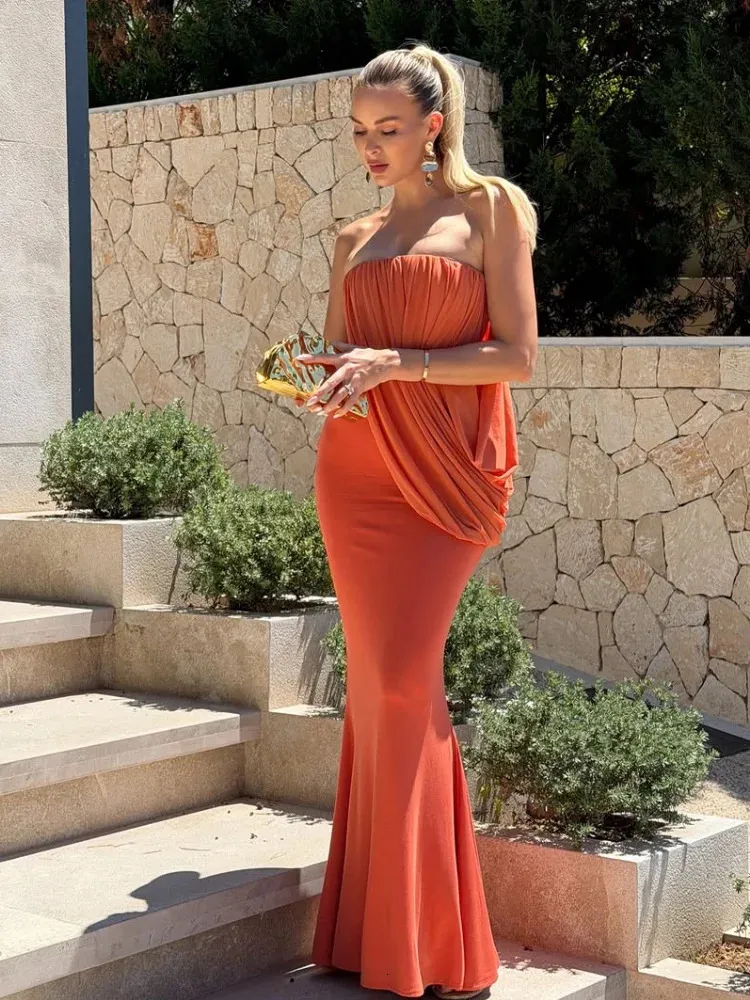 bodycon mermaid maxi dress Resort Strapless Draped Dress, Cascading Diagonal Draped Bodycon, Floor-Length Evening Gown, Fashion Editorial Style Atria Signature Colors:Orchid for Special new-sizechart-alphatopsMensBlazers What to wear in