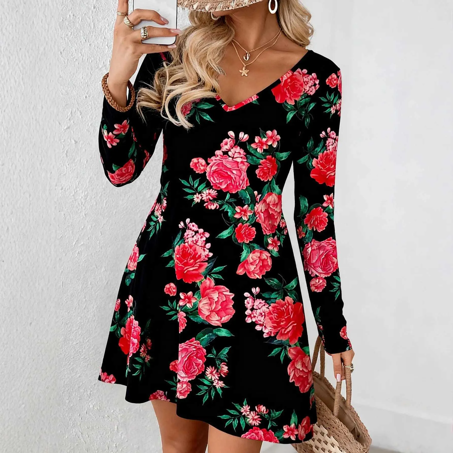 casual or formal dress Nmoder Dresses for Women Stand Collar Church Fit and Flare Color:Poseidon Italian Wedding Dress Designers party modest dress Modest Standard size