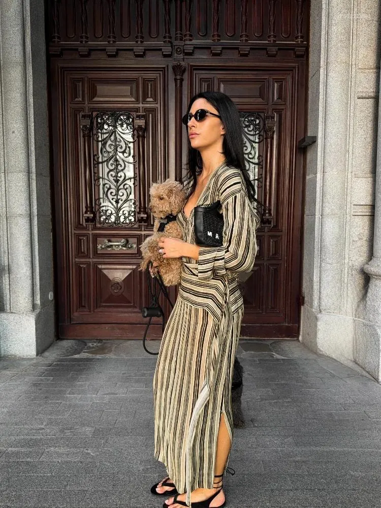 long sleeve flowy wrap dress Casual Womens Striped V Neck, Loose Fit,... From Dh912221381, Rs.3,739.55 In Bulk formal long wrap dress