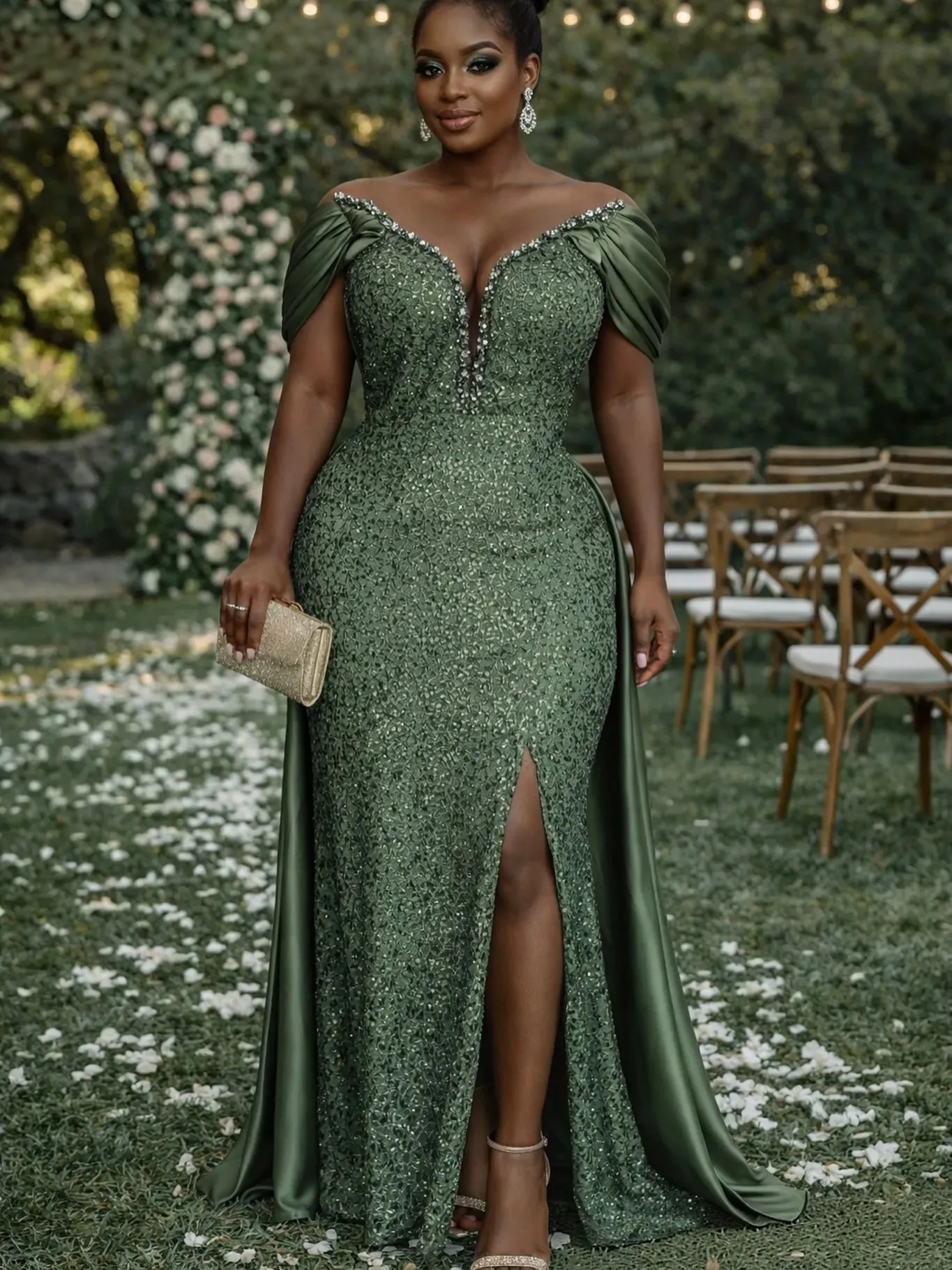 Mother Of The Bride Dress Dark Green Off Shoulder... From Crystalxubridal, Rs.11,086.05