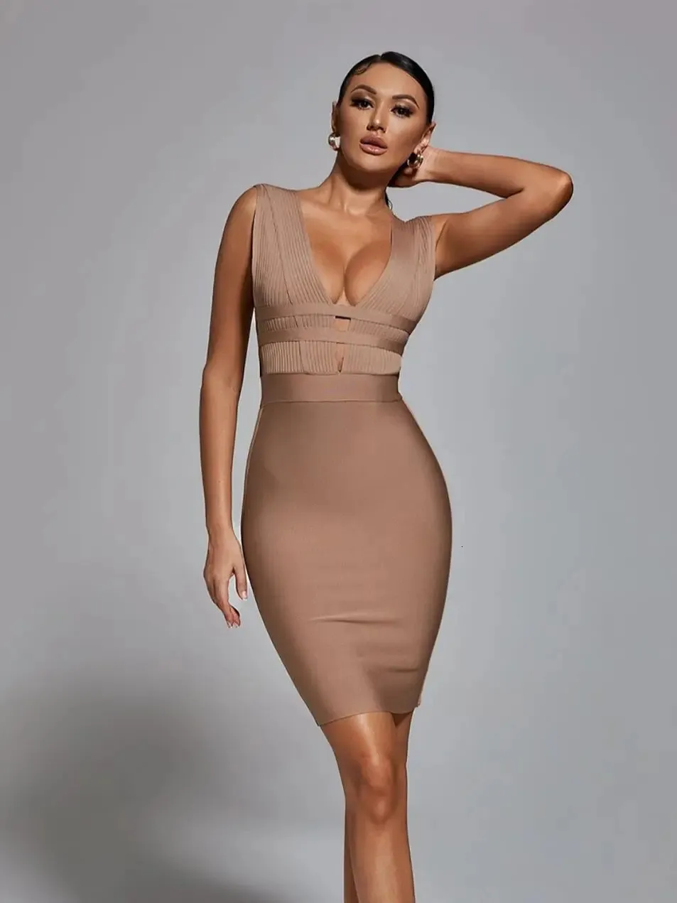 grey cut out dress Light Gray Ribbed Long Sleeve Small PQ Swim Aurelia Crochet Slight modifications might be Short wedding Dress Size:L - 38