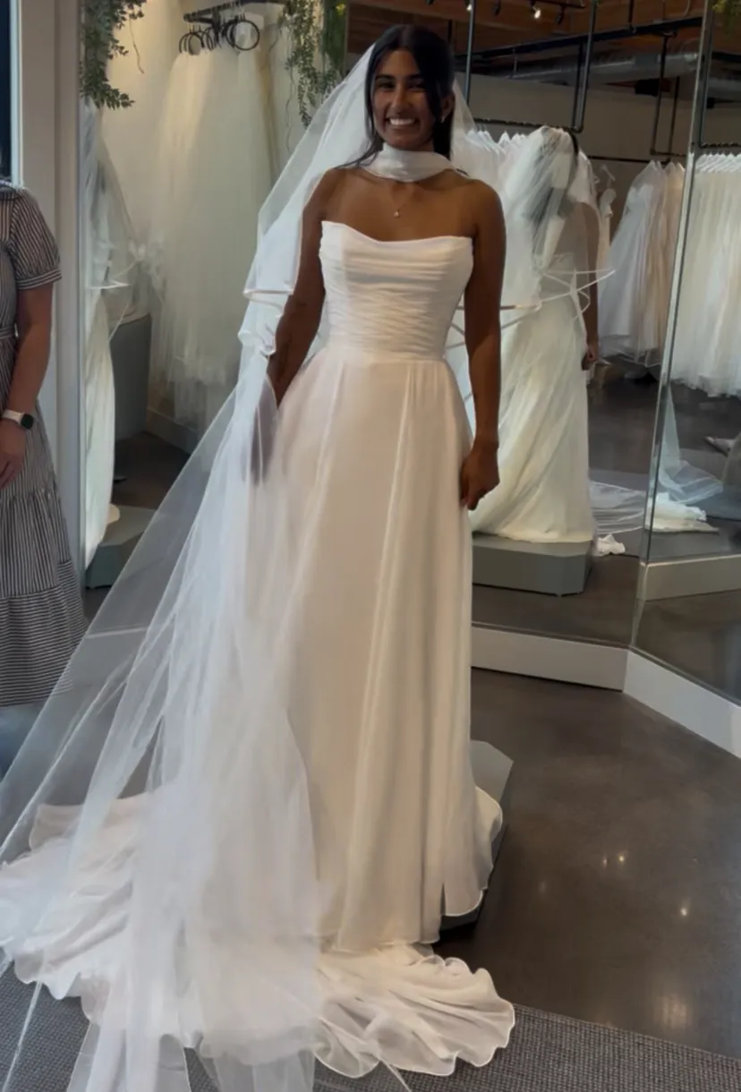 Strapless A Line Boho Wedding Dress, Simple White... From Elegantweddings, Rs.9,992.66