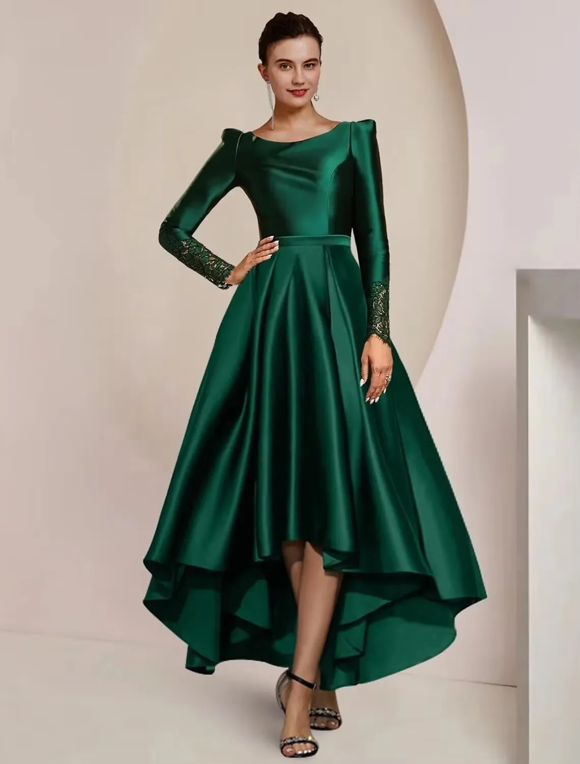 Emerald Green Satin Mother Of The Bride Dress, Long... From Donnaweddingdress17, Rs.9,685.42