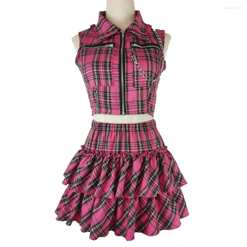pink plaid cami dress Collusion Plaid Print mesh Cami Dress in pink-Multi