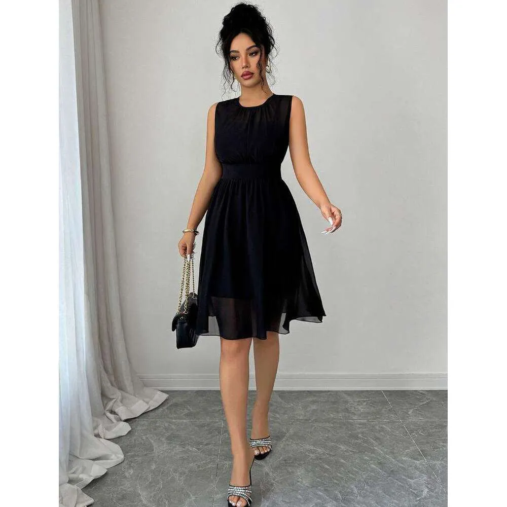 europe style chiffon dress F23 Black Sleeveless Chiffon Dress Lightweight... From Btfgg683, Rs.2,662.1
