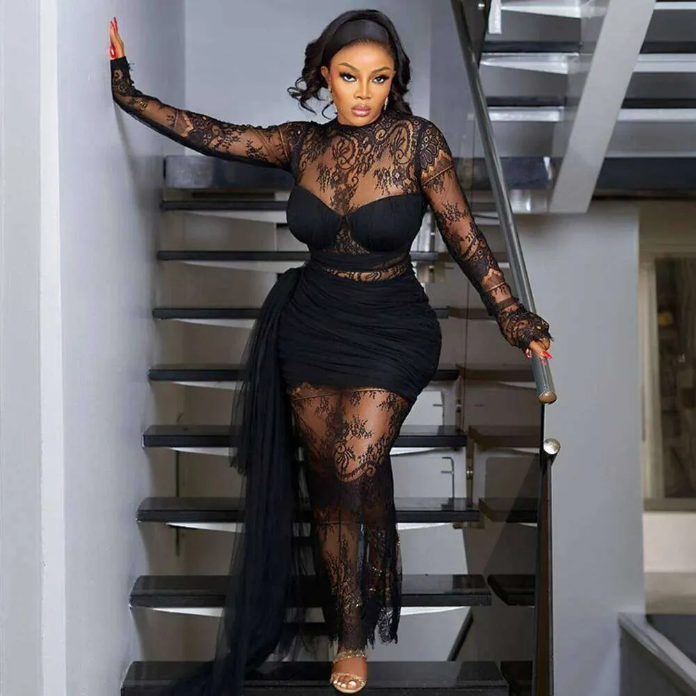 See Through Black Sheer Formal Dress Black Transparent Dress: Lace, Voile Long Sleeves Guide Misciano