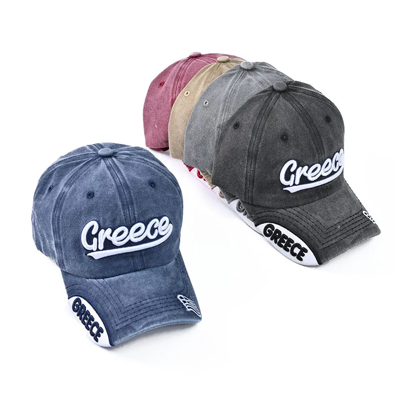 Hot Selling Washed Used Greek Letter Embroidered Baseball Adjustable Retro Duckbill Caps For Daily Wear And Streetwear_voghion.com