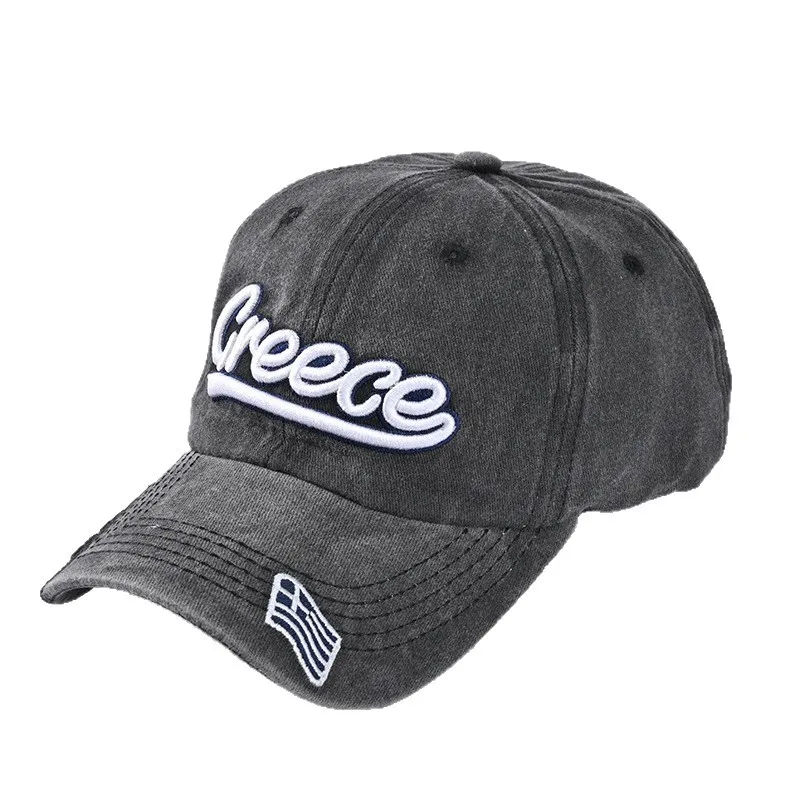 Hot Selling Washed Used Greek Letter Embroidered Baseball Adjustable Retro Duckbill Caps For Daily Wear And Streetwear_voghion.com