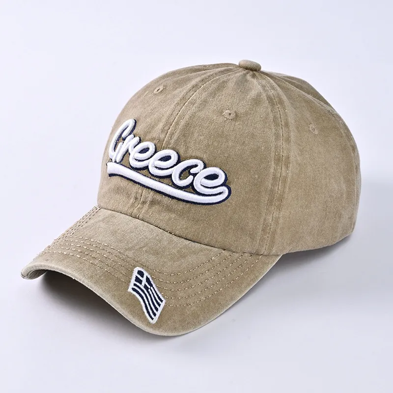 Hot Selling Washed Used Greek Letter Embroidered Baseball Adjustable Retro Duckbill Caps For Daily Wear And Streetwear_voghion.com