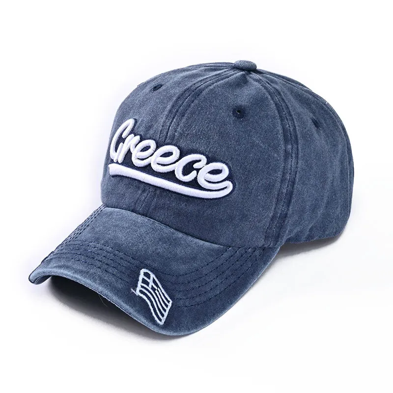 Hot Selling Washed Used Greek Letter Embroidered Baseball Adjustable Retro Duckbill Caps For Daily Wear And Streetwear_voghion.com