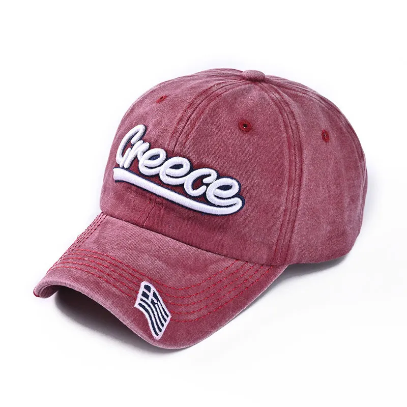 Hot Selling Washed Used Greek Letter Embroidered Baseball Adjustable Retro Duckbill Caps For Daily Wear And Streetwear_voghion.com