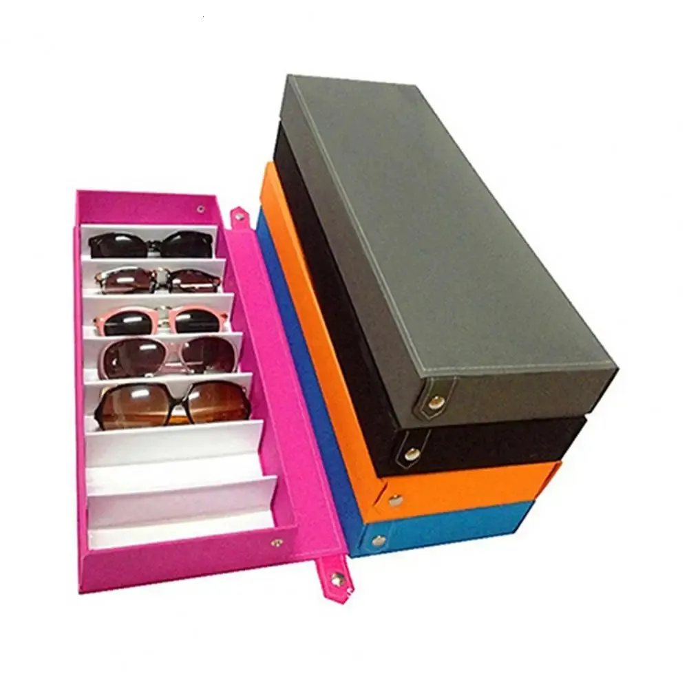 Black Plastic 8-Grid Eyeglass Organizer Case, Slotted Sunglass Storage Box for Women Sunglasses Cases